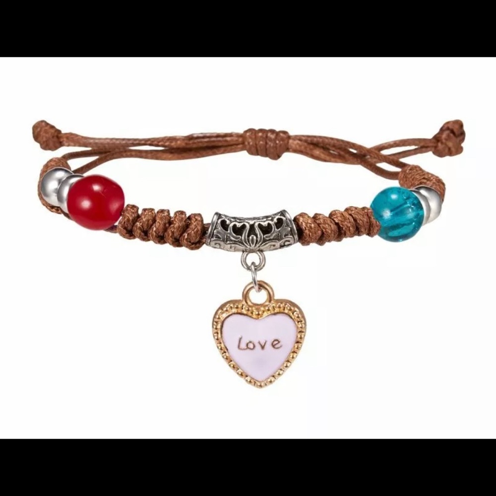 Love Heart Pendant Adjustable Braided Bracelet